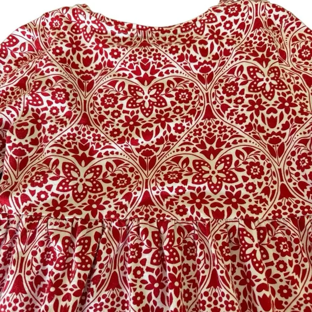 Mini Boden | Scandinavian Folk Floral Dress Red White Ruffle Tiered | Girls 9-10